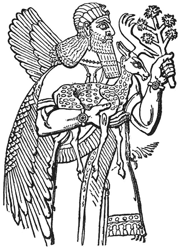 La divinit Assyrienne portant dans ses bras un faon ou un daim fauve tachet.