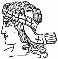 Bacchus, Messie Babylonien, reprsent ayant sur la tte un bandeau couvert de croix.